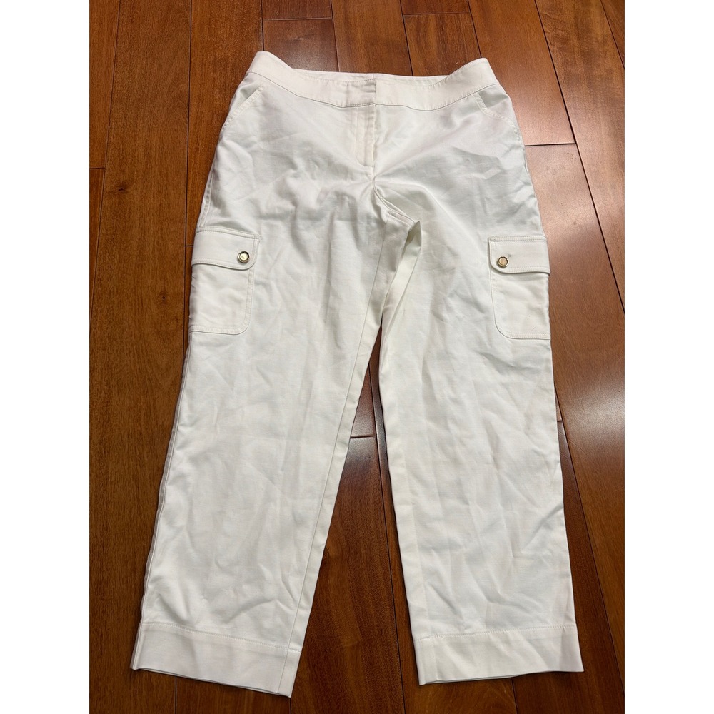 St. John Cargo Pants Womens White Gold Hardware Straight Leg Size 10‎